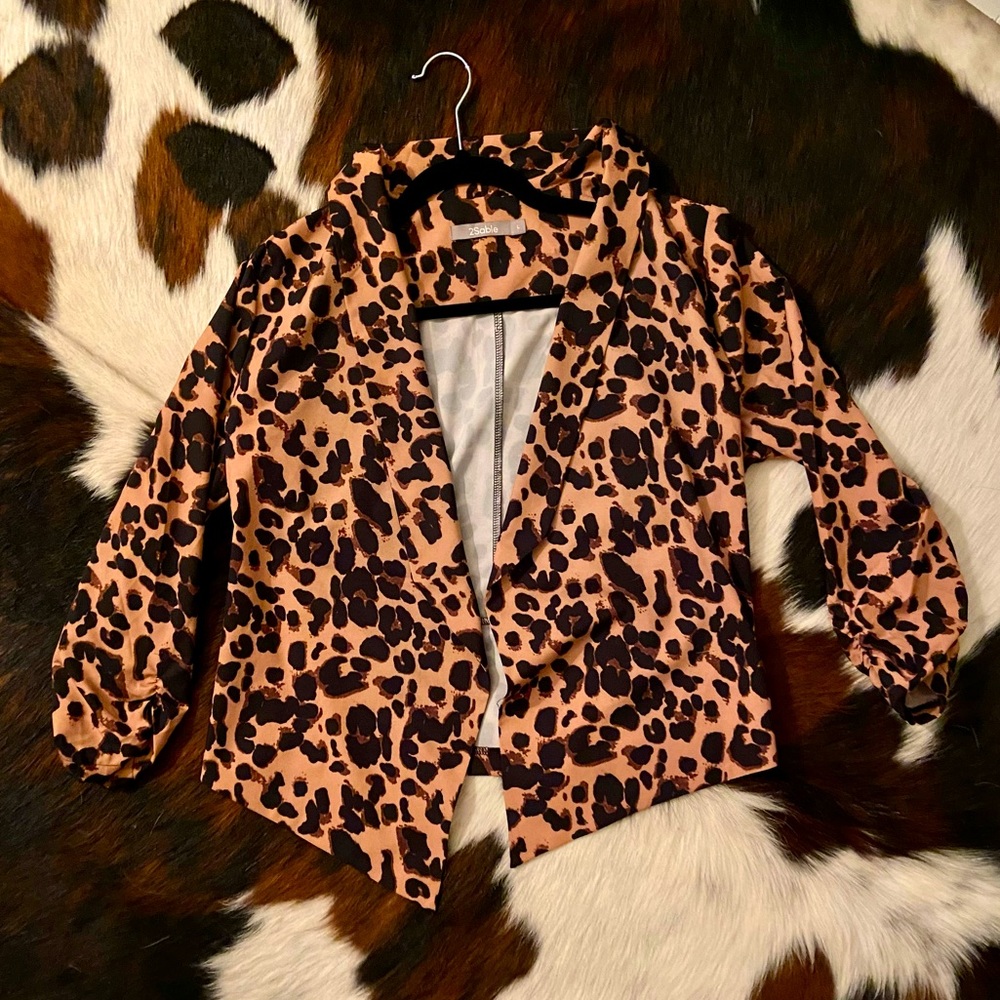 Womens Leopard 3/4 sleeve Blazer